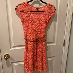 Orange lace dress with belt